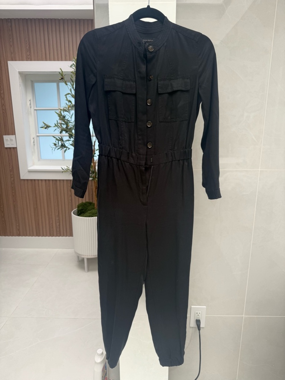 Banana Republic Black Long-Sleeve Utility Jumpsuit